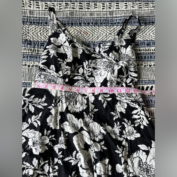 NWT Old Navy Floral Black & White Midi Euro Summer Dress Linen Fit & Flare Small - Picture 9 of 13